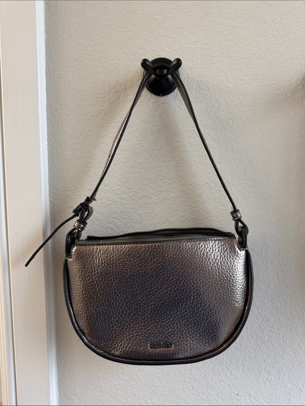 Calvin Klein Women's Gemma Top Zip Demi Shoulder Bag in Gunmetal